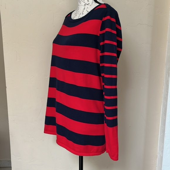 TOMMY HILFIGER Red Navy Blue Striped Sweater Light Weight Long Sleeves 
Size LG - Picture 3 of 9